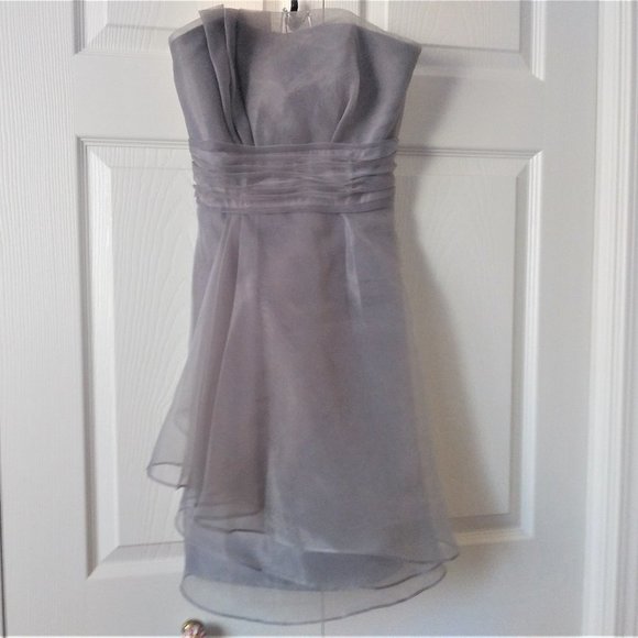 David's Bridal Silver Grey Organza Strapless Midi Dress Size 2 - Picture 3 of 10